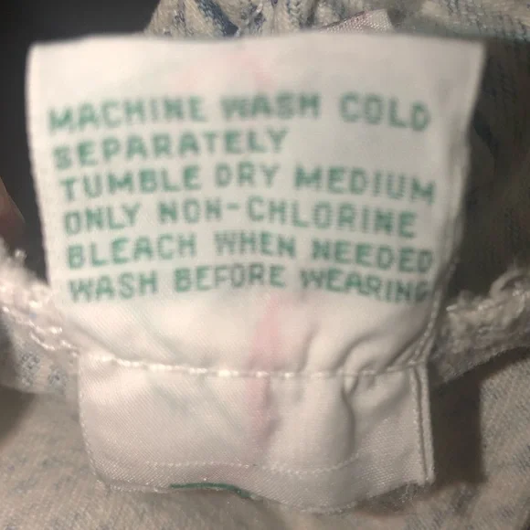 VINTAGE 1980’s OVERALL DISTRESSED PINSTRIPE DENIM SHORTALLS - Picture 5 of 16